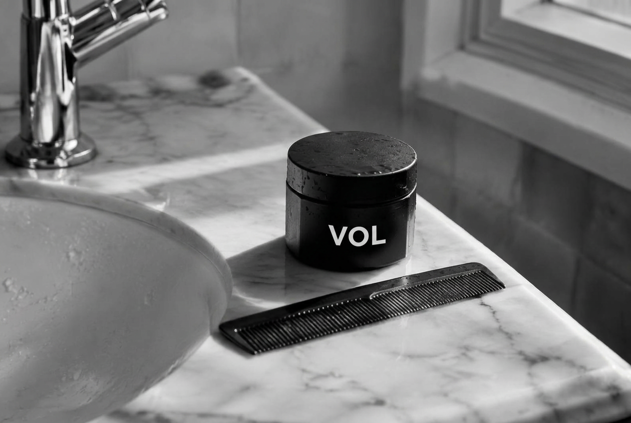 VOL jar on a marble sink